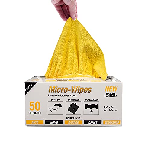 Eurow 200GSM Microfiber Cleaning and Drying Cloths with Dispenser Box, Reusable, Streak-Free, Scratch-Free, Ultra Absorbent, Edgeless for All Surface Types, 12x12in, 50-Pack, Yellow - color: Yellow, size: 12 x 12 in