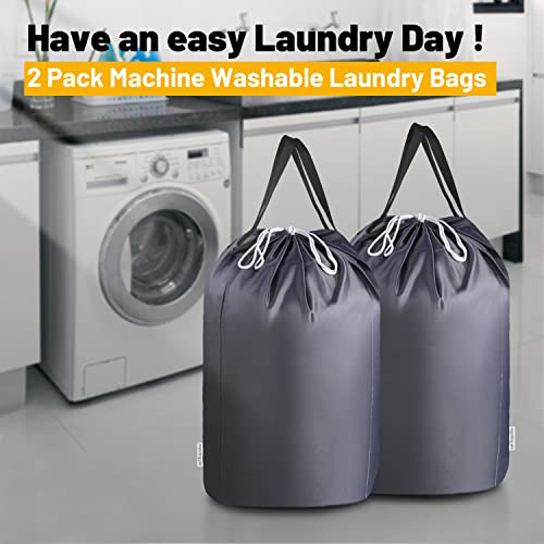 MCleanPin 140L Washable Laundry Bags with Handles,Dirty Clothes Storage for College Dorm or Travel, Laundry Liner Fit Most Laundry Hamper or Basket,2 Pack (Elegant Grey) - color: Elegant Grey