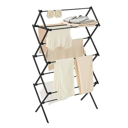 SONGMICS Foldable Clothes Drying Rack, 29.5 x 14.6 x 53.1 Inches - color: Black, size: 29.5" W