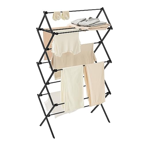 SONGMICS Foldable Clothes Drying Rack, 29.5 x 14.6 x 53.1 Inches - color: Black, size: 29.5" W