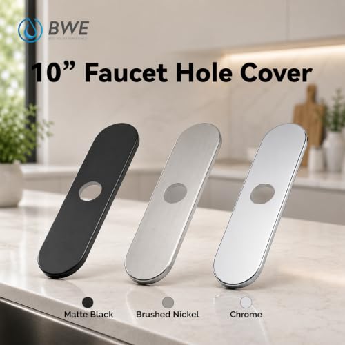 BWE 10-Inch Brushed Nickel Deck Plate, Faucet Hole Cover for 3-Hole Sink - color: Brushed Nickel