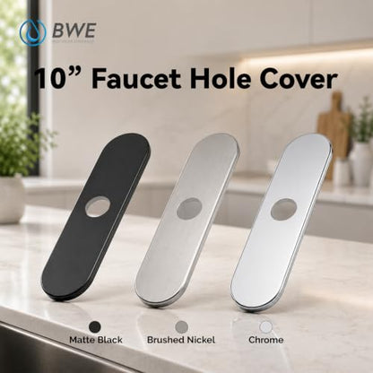 BWE 10-Inch Brushed Nickel Deck Plate, Faucet Hole Cover for 3-Hole Sink - color: Brushed Nickel