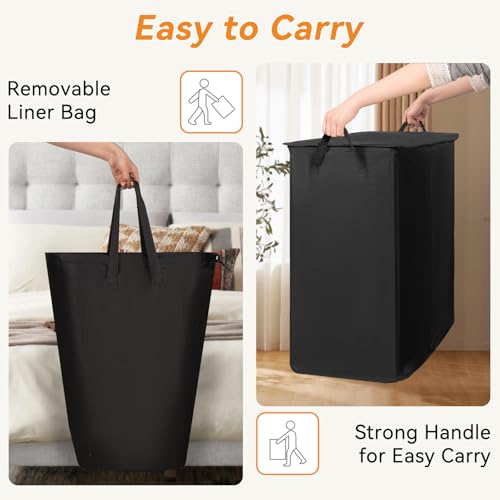 Chrislley Double Laundry Hamper with Lid, 140L Laundry Basket 2 Section - color: Black, size: 140l(24.0"l X 14.2"w X 25.2"h)
