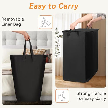Chrislley Double Laundry Hamper with Lid, 140L Laundry Basket 2 Section - color: Black, size: 140l(24.0"l X 14.2"w X 25.2"h)