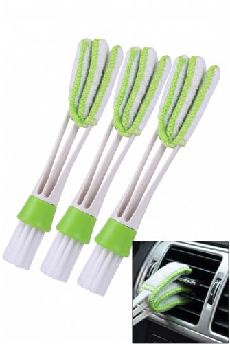 3 PCS Car Vent Cleaner, Automotive Air Conditioner Duster Brush, Multi-Purpose Crevice Cleaning Tool, Auto Interior Detailing Accessories, Window Blind Sweeper, Keyboard Dust Collector (Green)
