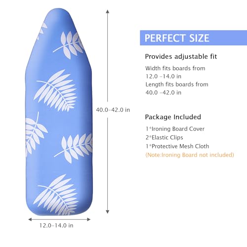 SheeChung 14"x42" Over The Door Ironing Board Cover and Pad,Heat Resistance - color: Blue+leaf, size: 14"L x 42"W
