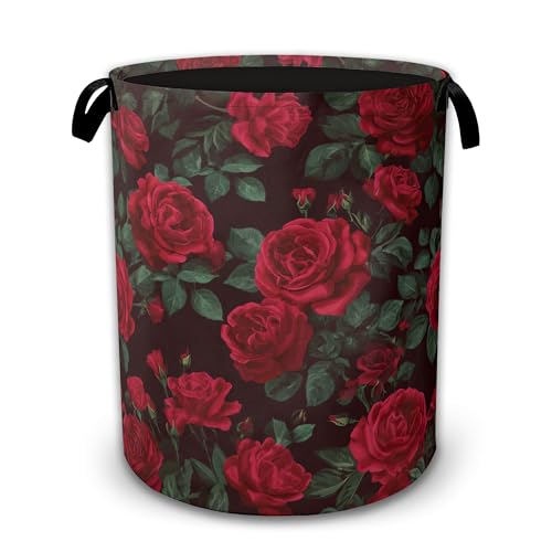 Red Rose Flower Laundry Basket Collapsible with Handles,Waterproof Oxford Cloth Hamper,16 x 20.8 Inch Storage Organizer for Bathroom Bedroom Dorm - color: Red Rose Flower