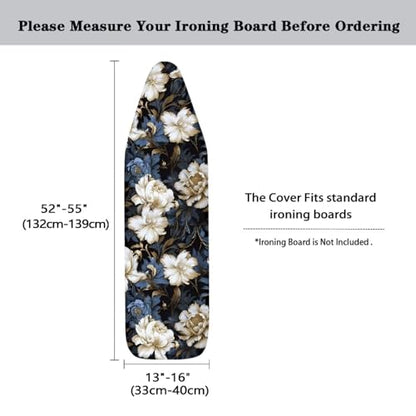 Flashideas Flower Print Ironing Board Cover with Elastic Edge Non Stick Scorch Stain Resistant Cover Heavy Duty Iron Pad Covers Standard Boards with Hook and Loop Fastener Strap - color: Flower Print 2