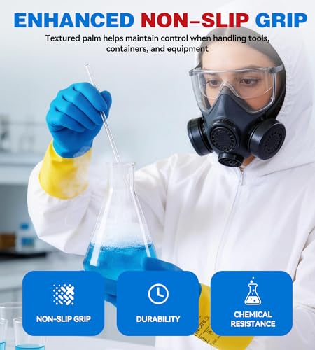 antools 2 Pairs Neoprene and Rubber Blend Heavy-Duty Chemical Gloves, Protective industrial gloves for Resist Acid, Alkali, Hazmat, cleaning, dishwashing, Medium - color: Black (Pack of 2), size: Medium (8)