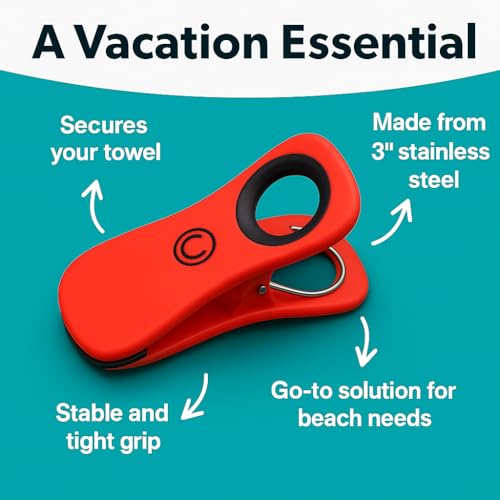 Core Clip Towel Clips for Beach Chairs Pool & Lounge Chairs on Cruise Boat - color: Red