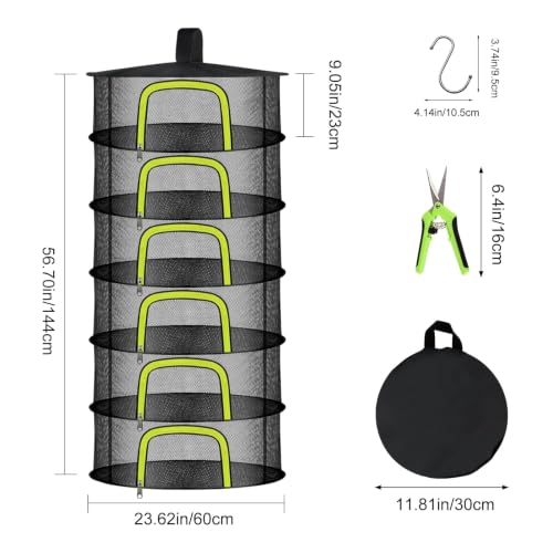 Doacpr 6-Layer Hanging Herb Drying Rack, Foldable Mesh Net with Zipper - size: 6 Layers-23.62''