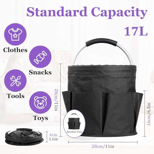 2Pcs Collapsible Cleaning Caddy with Handle, 17L Foldable Cleaning Supply Caddy, Bucket Tool Organizer in 600D Oxford Fabric, Multifunctional Storage Basket for Cleaning, Traveling, Black - color: Black, size: 2PCS