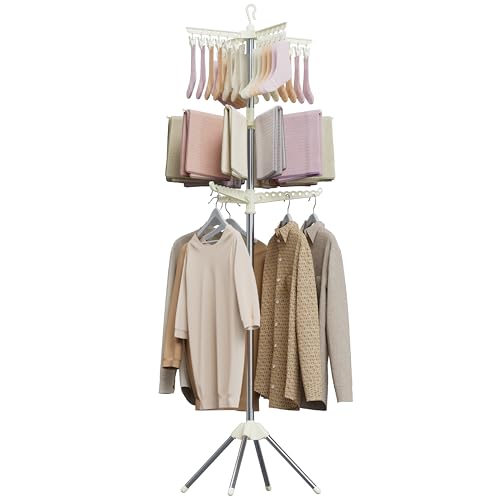 CASAMAYA Clothes Drying Rack Foldable, 79.5 inch 3 Tier Laundry Drying Rack with Rotating Clothes Rail for 27 Pieces of Clothes and 24 Clips for Hanging Socks,Space Saving, White and Silver CDR003W01 - color: White + Silver, size: 3-Tier Clip