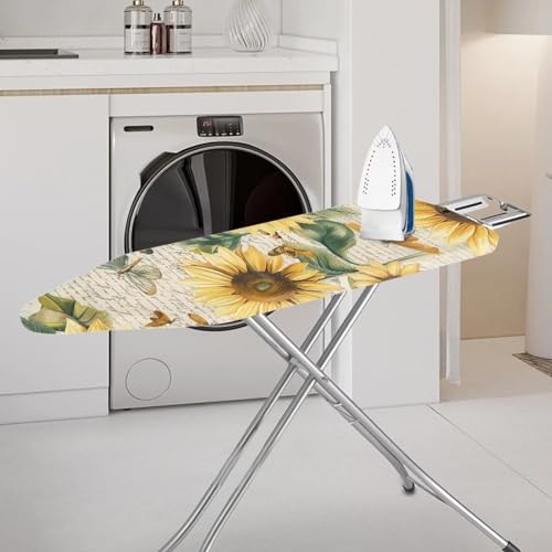 15x54 Inch Ironing Board Cover - Elastic Edge and Cozy Nose Pocket, Sunflower Dragonfly Printed Ironing Board Covers, Heat Reflective Coating Ironing Board Cover, Scorch Stain Resistant - color: Sunflower Dragonfly - Multi