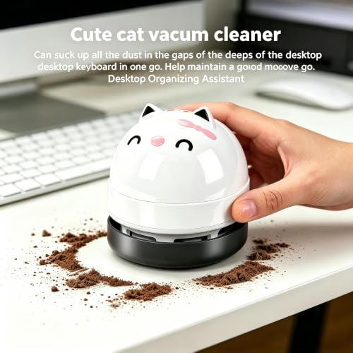 YUNYILAN Mini Desktop Vacuum Cleaner, Portable USB Vacuum Cleaner for Desk Mini Cute Cartoon Desktop Vacuum for Cleaning Eraser Crumbs, Dust, Crumbs, Computer, Keyboard and Car (White) - color: White
