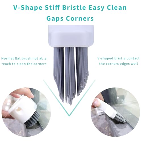 V Shape Grout Cleaner Brush Scraper, Stiff Bristle Grout Cleaning Brushes for Tile Floor, Handheld Grout Scrub Brush Set for Shower, Bathroom, Kitchen, Household, Easy Reach to Narrow Nooks and Cranny