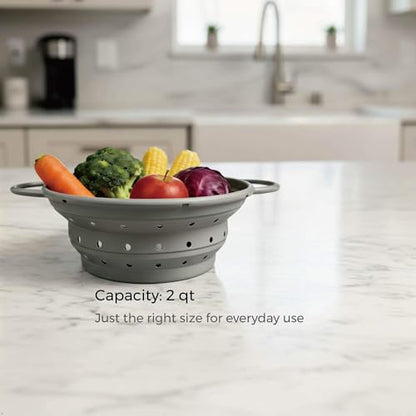 2‑Quart Silicone Collapsible Colander & Kitchen Collapsible Strainer - size: 2-Quart