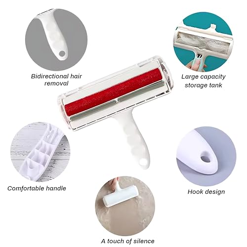 Reusable Pet Hair Remover Roller – Dog & Cat Fur Lint Cleaner for Sofa, Carpet, Bed & Car Seats – No Adhesive Required (White/Red) - color: White/Red