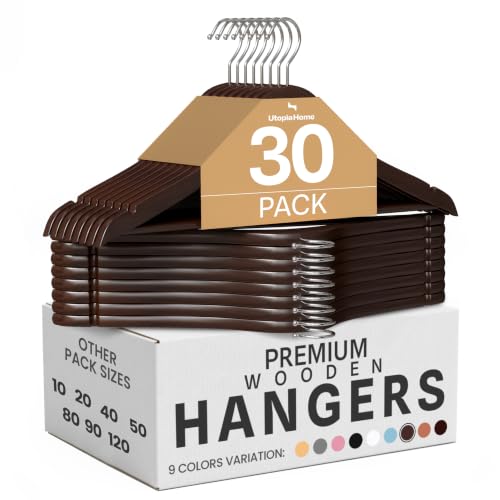 Utopia Home Wooden Hangers 30 Pack – Slim Suit Hangers Brown - color: Brown, size: Pack of 30