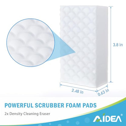 AIDEA Magic Sponges Cleaning Eraser, 2X Density Stronger Sponge for Household, Powerful Scrubber Foam Pads, Multi-Surface Cleaning Supplies for Kitchen, Furniture, Bathroom, Sink, Wall, 12 Pads