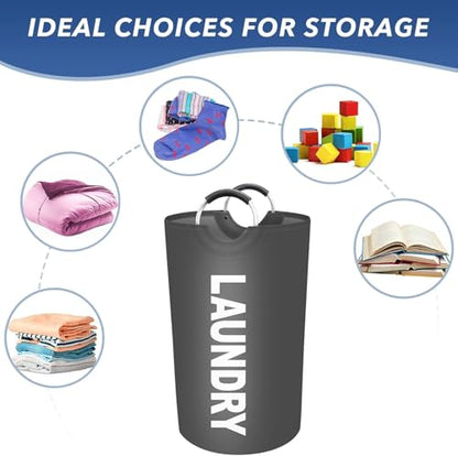 Vivicreate 115L Large Laundry Basket, Tall Collapsible Laundry Hamper with Aluminum Handles, Foldable Freestanding Clothes Storage Bin for Bedroom, Dorm, Bathroom (GRAY) - color: GRAY