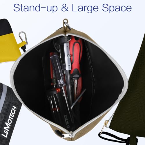 LeMotech Zipper Tool Bag with Carabiners, Water Resistant Stand-Up Utility Pouch Heavy Duty 1680D Oxford, Multipurpose Storage Pouch, 6 Pack - size: 6 Pack Combo