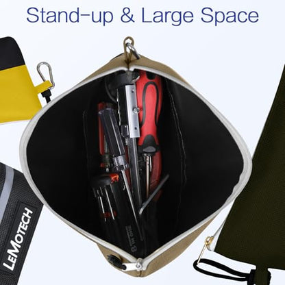 LeMotech Zipper Tool Bag with Carabiners, Water Resistant Stand-Up Utility Pouch Heavy Duty 1680D Oxford, Multipurpose Storage Pouch, 6 Pack - size: 6 Pack Combo