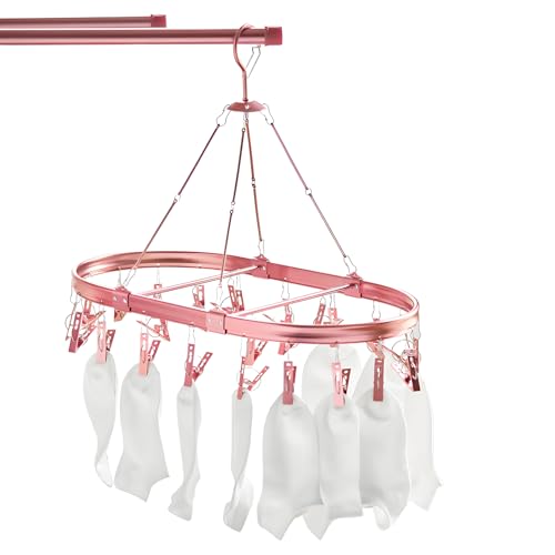 Aluminum Hanging Drying Rack with 26 Non-Slip Clips, Rose Gold - color: Rose Gold