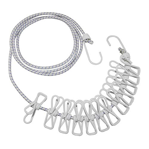 AKOAK 1 Pack Multi-Function Outdoor Home Clothesline Travel Portable Windproof Non-Slip Drying Rope 12 Clip (White) - color: White