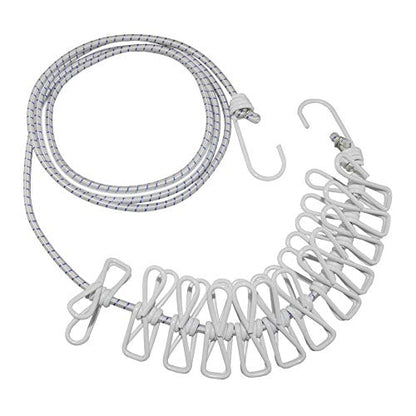 AKOAK 1 Pack Multi-Function Outdoor Home Clothesline Travel Portable Windproof Non-Slip Drying Rope 12 Clip (White) - color: White