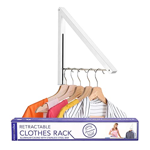 Single Foldable Clothing Rack, Wall-Mounted Retractable Clothes Hanger for Laundry Dryer Room, Hanging Drying Rod, Small Collapsible Folding Garment Racks, Dorm Accessories (White) - color: White