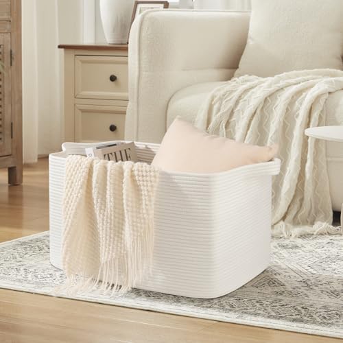 OIASKET 95L Extra Large Blanket Basket, 24" x 16.9" x 14.2" Woven Basket - color: White, size: 24"x16.9"x14.2"
