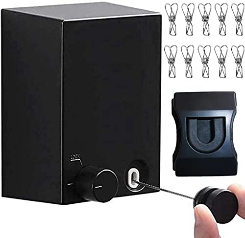 Retractable Clothesline Adjustable Clothes line Retracting Dryer ABS case+Aluminum Outdoor/Indoor, Stainless Steel Rope String Heavy Duty, Self Adhesive Wall Mount Upgrade Knob 1 Black - color: W Upgraded Black and Buckle With Rotary Knob