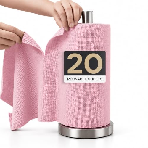 Microfiber Cleaning Cloth Roll 20 Sheets 11" x 10" Tear Away Microfiber Towel Roll Reusable Paper Towels Washable Ultra Absorbent Lint-Free Cleaning Cloths for Kitchen, Car and Home Use, Pink - color: Pink