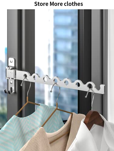 Dr.DJ Wall Mount Coat Hanger Holder Silver Clothes Drying Organizer Rack Garment Hooks Aluminium Retractable Folding Indoor Wall Mounted Hanger Space Saver for Laundry Room Bedroom (2 Racks) Silver