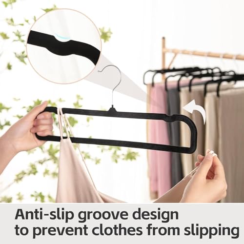 Velvet Hangers Non Slip - 20 Pack Pants Hangers for Closet - Thin Space Saving Clothes Hanger - Strong, Durable, Jean Perchas with 360 Degree Rotatable Hook for Tank Top (Black Silver Hook) - color: Black Silver Hook