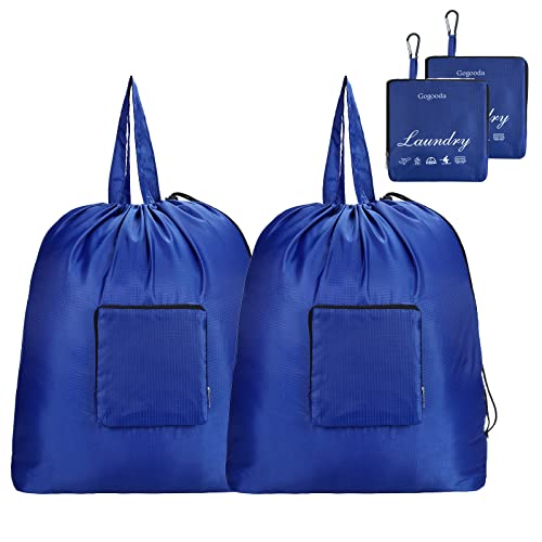 GOGOODA Travel Laundry Bags with Drawstring Closure XL Large with Handle - color: Navy Blue