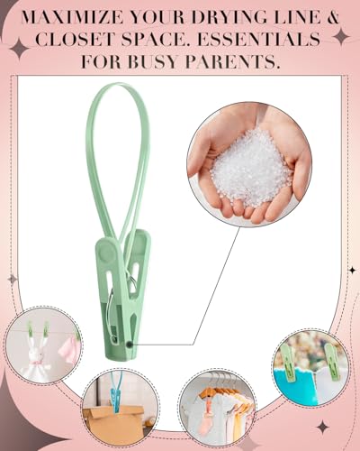 100 Pack Multi Purpose Laundry Hanging Clips with Rope, Strong Grip Hanging Clips for Baby Hangers, Pants, Socks, Towels & Closet Organization, Multi-Purpose Laundry Drying Hooks - color: Light Pink, Green, Light Yellow