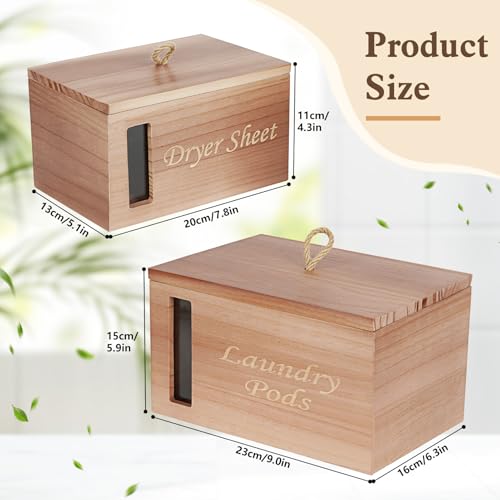 2 Pcs Laundry Pods Container & Dryer Sheet Holder with Window, Walnut Brown - color: Walnut brown