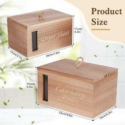 2 Pcs Laundry Pods Container & Dryer Sheet Holder with Window, Walnut Brown - color: Walnut brown
