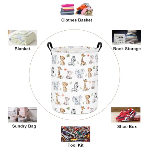 Round Jungle Wildlife Laundry Hamper, Cotton Canvas Storage Bin - color: Round Safari Animal