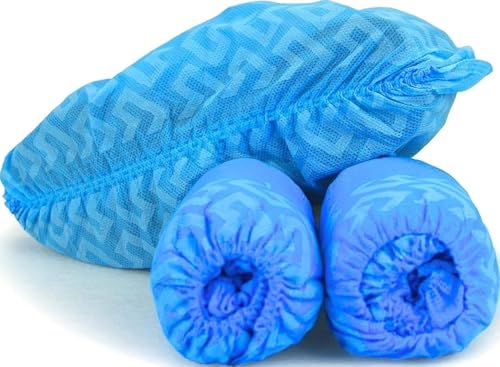 G & F Products Disposable Shoe Covers, Slip-Resistant Booties, Heavy-Duty Non-Woven, Elastic Band, Non-Slip Silicone Sole, Blue, Fits up to 11 US Men & 13 US Women, Large, 100 Pcs (50 Pairs) - size: Large 100 Pack