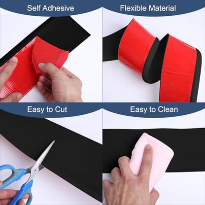 DGSL Flexible Baseboard Trim 4"x 65.6ft Self Adhesive Vinyl Wall Base Black - color: Black, size: 4 In x 65 Ft