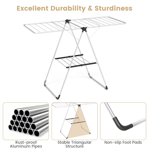 Tangkula 2-Level Collapsible Clothes Drying Rack w/Height-Adjustable Wings