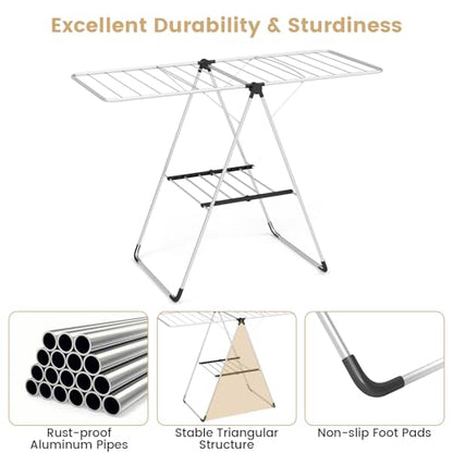 Tangkula 2-Level Collapsible Clothes Drying Rack w/Height-Adjustable Wings
