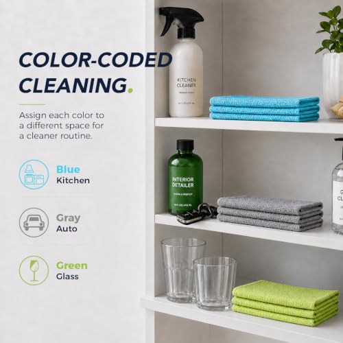 UNIMADE Microfiber Cleaning Cloth, 150 Pack Microfiber Towels for Cars - color: Blue & Grey & Green
