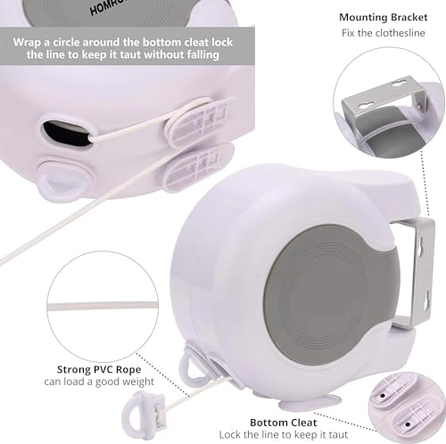 Retractable Clothesline 2x49 ft, Heavy Duty Wall Mount Dual Laundry Drying Rope