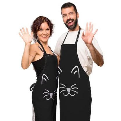 Chef Apron for Women Cat Face Mans Aprons for Kitchen Cooking Restaurant BBQ Painting Crafting 27” (W) x 31” (H), Waterproof Aprons - color: Cat Face