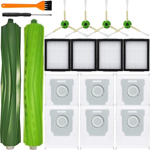 16Pcs Parts Compatible with Roomba i1+ J7 i7+ i3+ i4+ EVO i6+ i8+ i7 J7+ Plus E5 E6 E7 Robot Vacuum Cleaner Accessories Kit, 2 Rubber Main Brush 4 Filters 4 Side Brushes 6 Vacuum Bags - size: 16Pcs Roomba i7 Parts