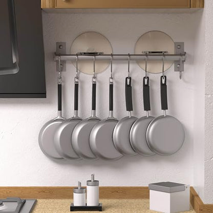 Dseap Kitchen Utensil Holder Hanger, Pot and Pan Rack Wall Mounted, Kitchen Rail with 8 Hooks for Hanging Cooking Utensils, Mugs, Spoons, Wall Mounted, Silver - color: Silver